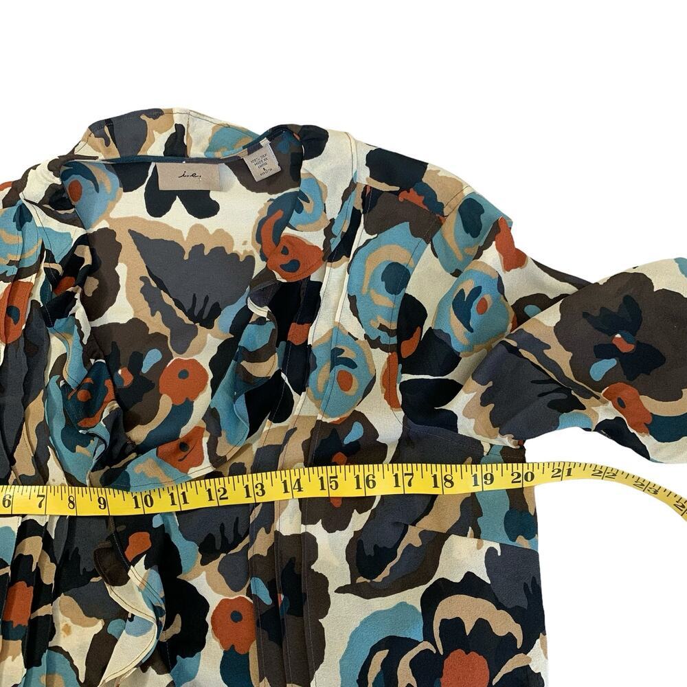i.e. 100% Silk Floral Ruffled Long Sleeve Chiffon Tops Blouse Size L Multicolor - Picture 13 of 16
